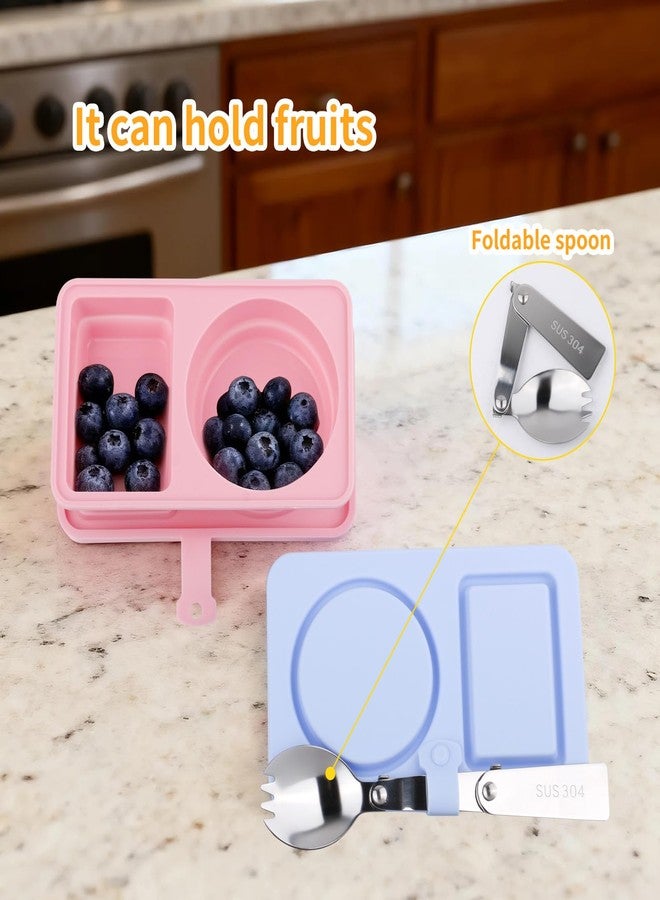 STILTOOL Silicone Snack Containers with Lids, 2Pcs Reusable Snack Pack Containers, 2 Compartment Snack Container, Collapsible with 2 Salad Spoons for Sauces/Fruits/Ice Cream,Portable for Travel/Picnic/Office - Image 5